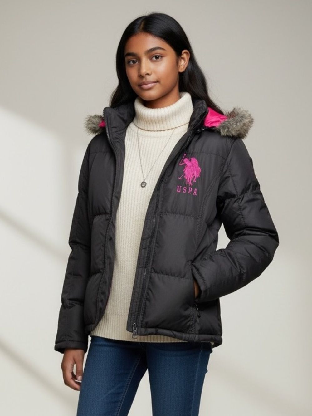U.S. Polo Assn. Girls' Bubble Jacket Sz. Large